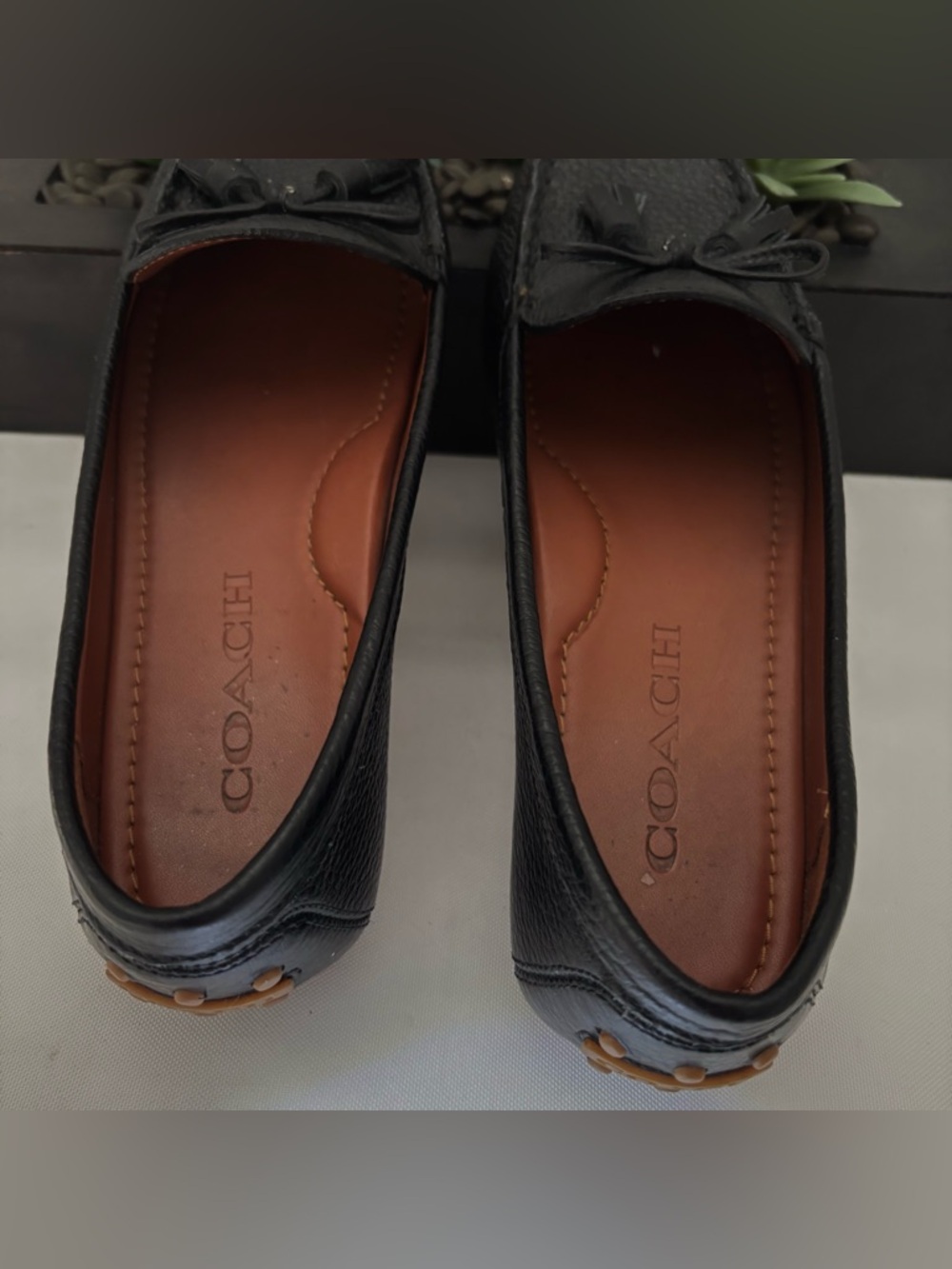 COACH GREENWICH BLACK PEBBLED LEATHER DRIVING LOAFER DECORATIVE “C” LOGO  SZ 5.5 - Picture 5 of 13